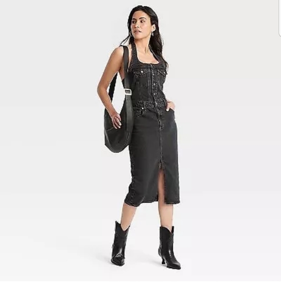 Women's Denim Midi Dress - Universal Thread Black Wash - Picture 2 of 4